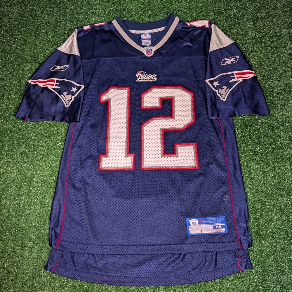 Tom Brady New England Patriots Reebok NFL Jersey Navy Blue Mens Medium 12